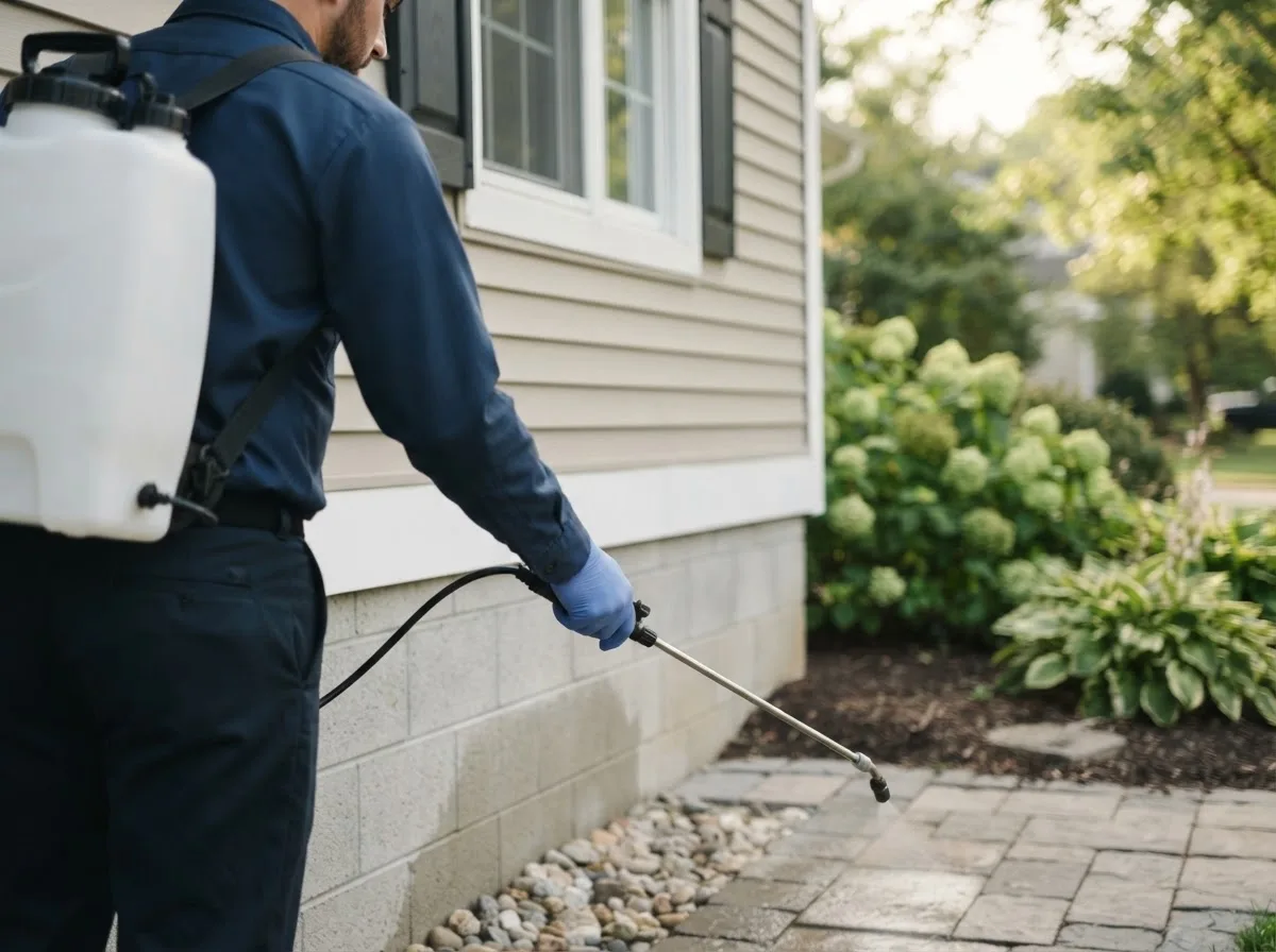 Pest control technician inspecting a home in Alpine, NJ